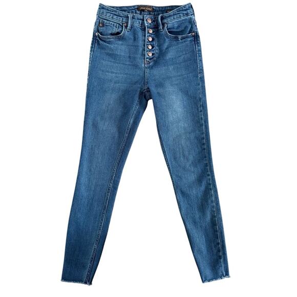 Dear John Olivia super High-Rise Skinny Jeans Blue button Fly size 25 Bodycon - Picture 1 of 9